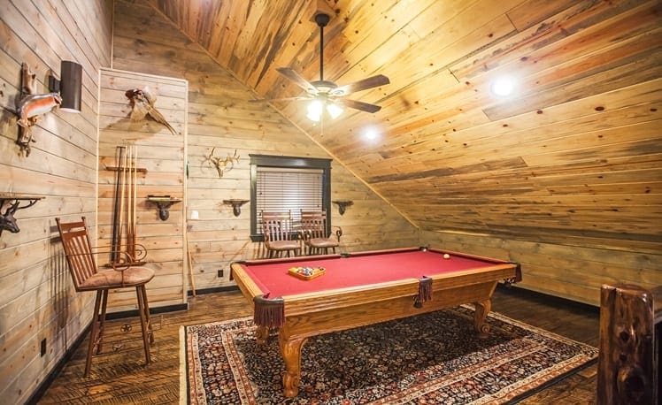 Mountain Melody pool table located in second floor loft/game area