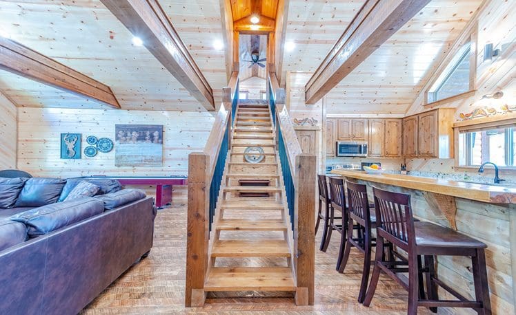 Songbird cabin stairs to bunk room
