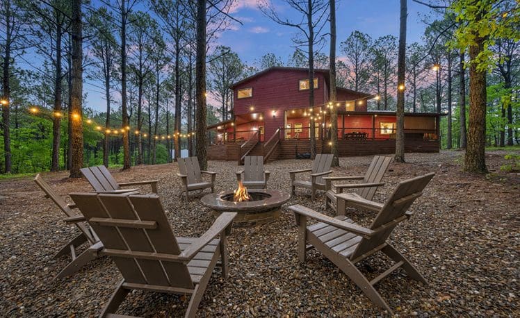 Firepit with chairs and string lights