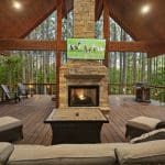 outdoor entertainment area with fireplace