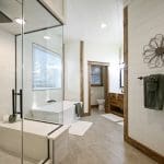 Large bathroom with oversize shower and soaking tub