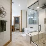 Large walk in shower with steam and soaking tub