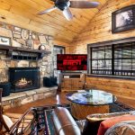 Living area with wood burning fireplace