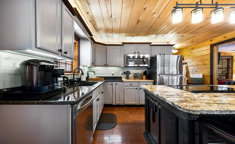 Kitchen area with island