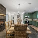 Kitchen and dining area with fireplace