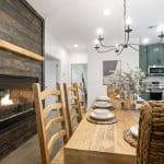 Kitchen and dining area with fireplace