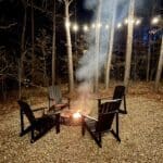 Adirondak Chairs at Firepit with String Lights