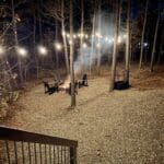 Fire Pit with Adirondak Chairs and String Lights