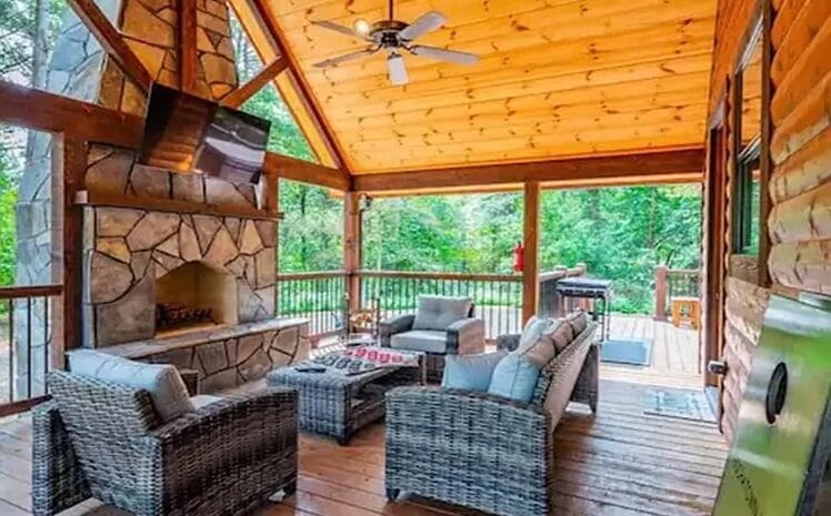 Large outdoor deck with seating