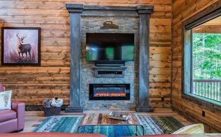 Electric fireplace in living area