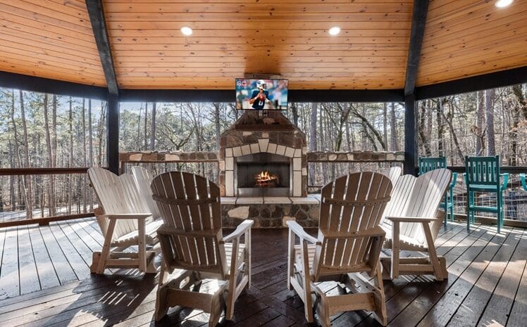 Covered deck with fireplace