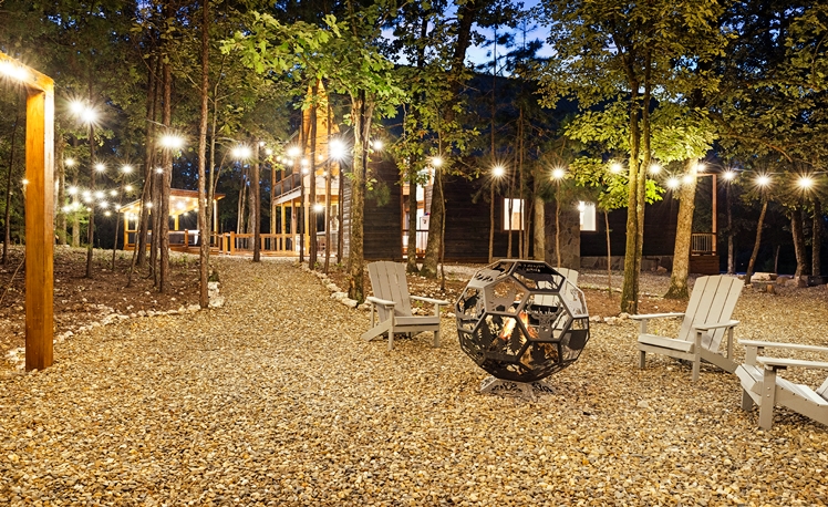 fire pit area with string lights