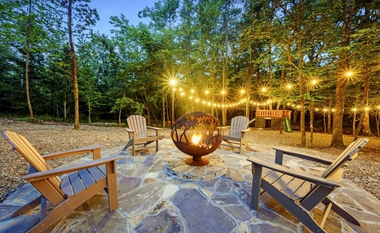 fire pit with string lights