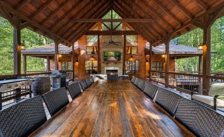 long dining table on back deck.