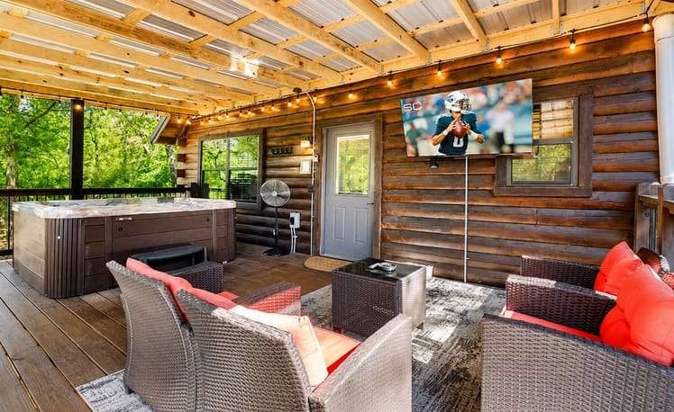 outdoor seating and hot tub